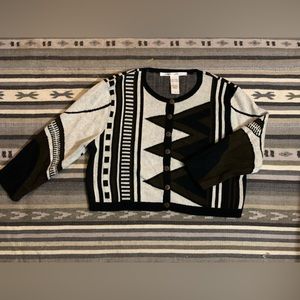 Diane Von Furstenberg cashmere and cotton cropped tribal cardigan sweater L